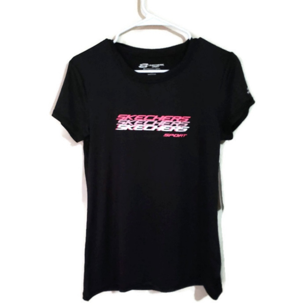 Skechers top shirt medium black short sleeves pink